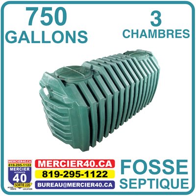FOSSE SEPTIQUE NEUVE DE 3 CHAMBRES 750 GAL IMP. ( VERTE )