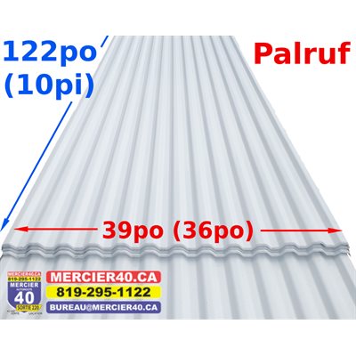 PALRUF FEUILLE DE PVC BLANCHE 5 / 8PO X 36PO X 10PI (+- 122PO)