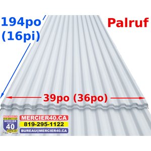 PALRUF FEUILLE DE PVC BLANCHE 5 / 8PO X 36PO X 16PI (+- 194PO)