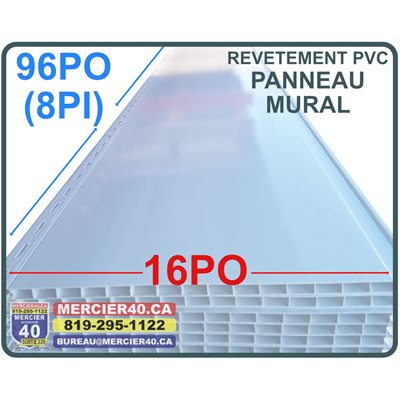 PANNEAU MURAL DE PVC BLANC 16PO X 8PI (96PO)