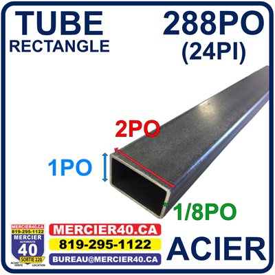 ACIER TUBE NEUF - 2PO X 1PO X 1 / 8PO X 288PO (24PI)