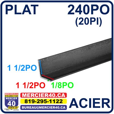 ACIER ANGLE NEUF - 1 1 / 2PO X 1 1 / 2PO X 1 / 8PO X 240PO (20PI)