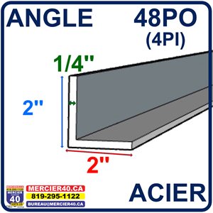 ACIER ANGLE NEUF - 2PO X 2PO X 1 / 4PO X 48PO (4PI)